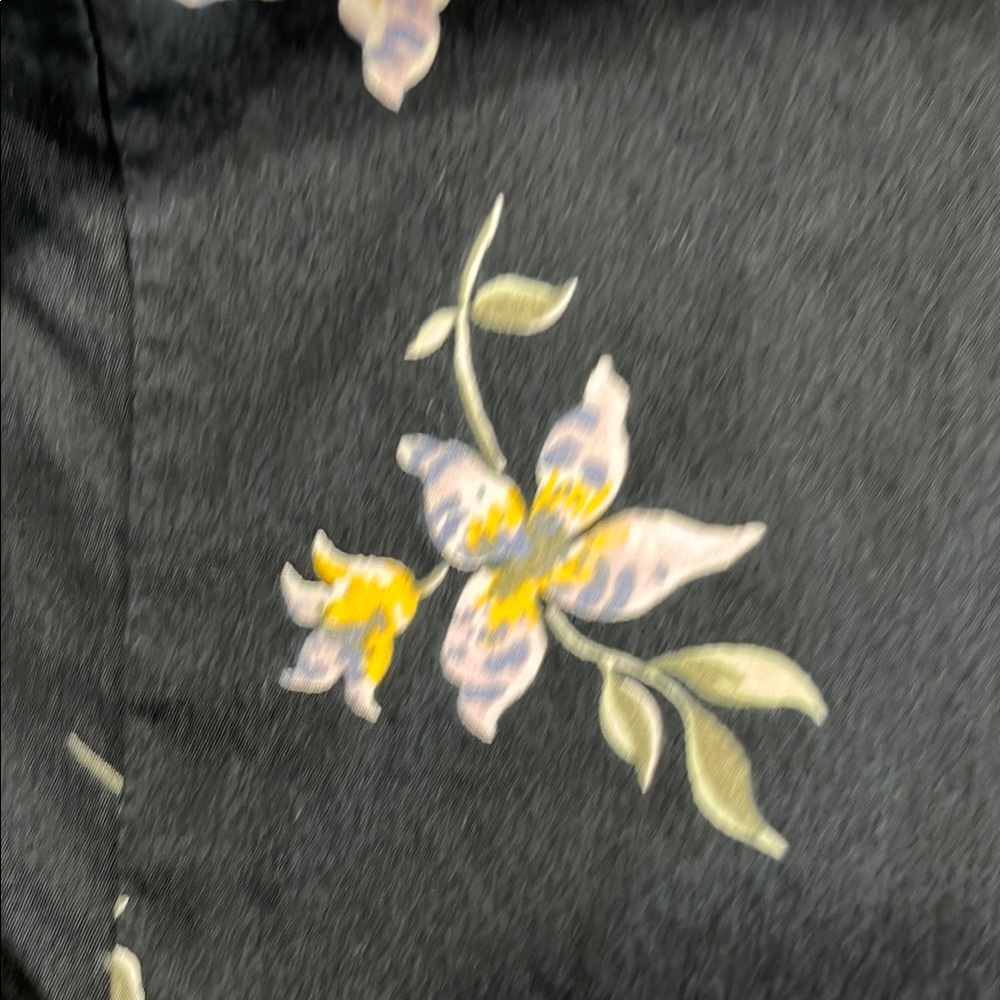 Levi’s Navy Floral Puff Sleeve Blouse XL High Neck Cotton Back Zip Top - Picture 11 of 11